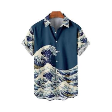 Imagem de Camisas Havaianas Masculinas Com Estampa 3D, Manga Curta, Estilo Casua