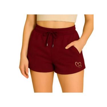 Imagem de Short Moletom Feminino Corações - RC, Bordô, G