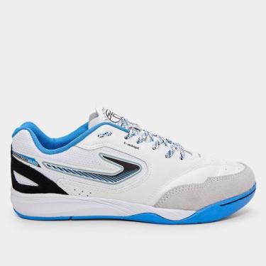 Imagem de Chuteira Futsal Topper Dominator Club VI Masculina, Branco, Azul, 40