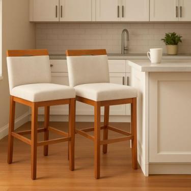 Imagem de Kit 2 Banquetas Alta Cozinha Gourmet Estofada Suede Cor:Suede Bege - B