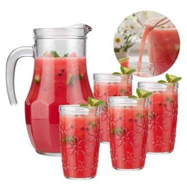 Imagem de Jogo de Jarra e Copos de Vidro 5 Peças 1,5L Transparente Com Relevo Ut