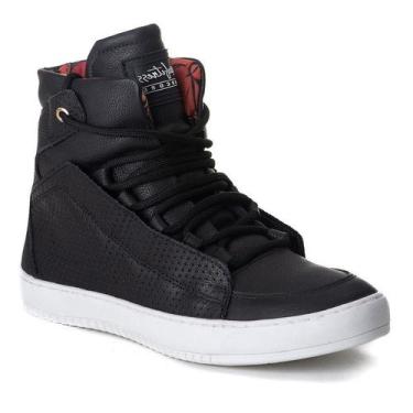 Imagem de Tênis Hardcore Cano Alto Feminino Academia Sola Reta Em Couro, Preto, 