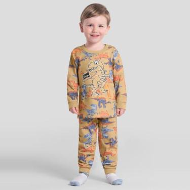 Imagem de Pijama infantil menino dinossauro brilha no escuro Brandili, 4, Amarel