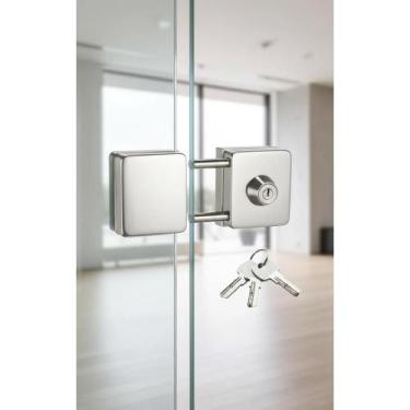 Imagem de Fechadura Pressão Porta Vidro 2 Folhas Pivotante Chave Inox - Congratu