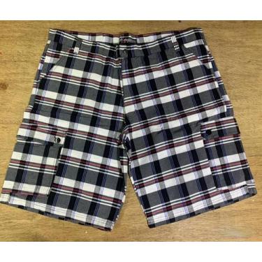 Imagem de Bermuda Plus Size Masculina Sarja Xadrez Bolso Cargo Algodão com Elast