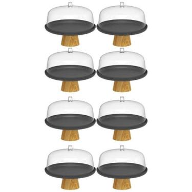 Imagem de Kit 8 Boleiras Prato para Bolo 25cm Cúpula Plástico Pé Bambu Tortas Pa