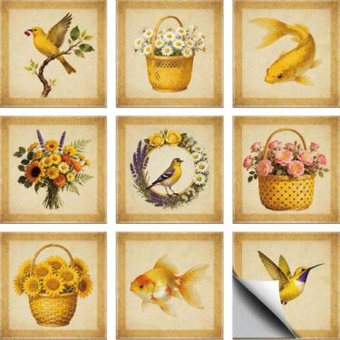 Imagem de Adesivo de azulejo CHGCRAFT Retro Yellow Flowers 10 x 10 cm 36 unidade
