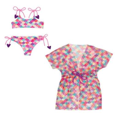 Imagem de Biquíni Dupla Face + Vestido Saída De Praia Infantil Verão - Fofotinho