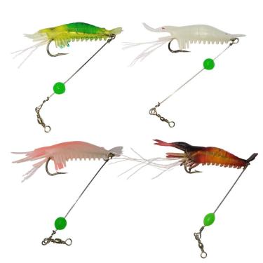 Imagem de Kit 4 Iscas Artificiais de Camarão em Silicone para Pesca Costeira e Água Doce Coral AB Mídia