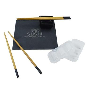 Imagem de Jogo 5 peças para sushi ardósia bambu 29x24x4cm -Dynasty, 3 meses por 