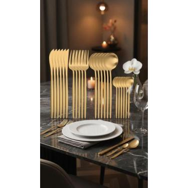 Imagem de Conjunto de Talheres 24 Peças Aço Inoxidável Dourado - Congratulations