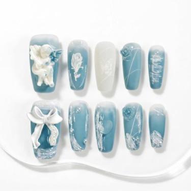 Imagem de Unhas Postiças Sun&Beam Nails 10 Unidades Acrílicas Azuis 3D