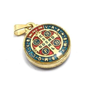 Imagem de Pingente Medalha De São Bento Colorida Pequena Dourada