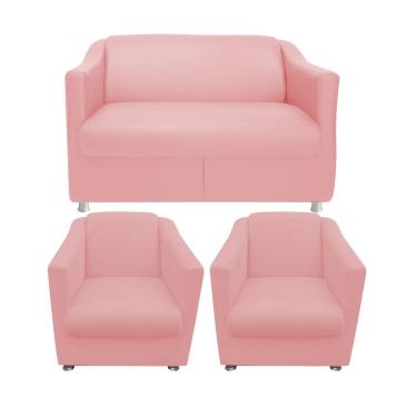 Imagem de Kit 01 Namoradeira e 02 Poltronas Decorativa Bia Suede Rosa