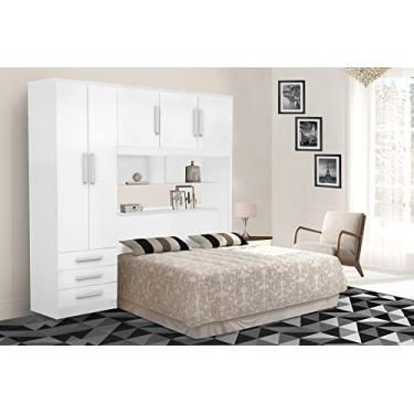 Imagem de Guarda Roupas Com 5 Portas e 3 Gavetas Para Cama De Casal Com Cabeceira Baú México Casal Cor Branco - Rud Rack