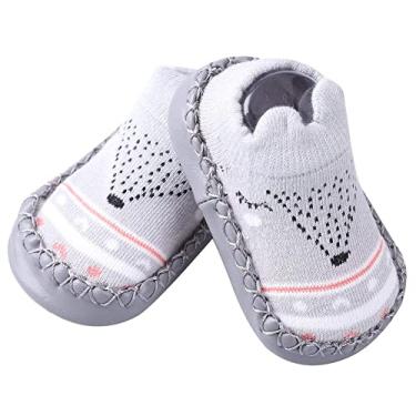 Imagem de Meias para bebês para caminhada, inverno, quente, antiderrapante, antiderrapante, com padrão de animal, Cinza