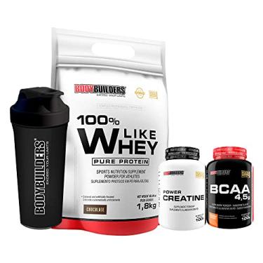 Imagem de Kit 100% Like Whey Pure Protein 1,8kg + Power Creatina 100g + BCAA 100g Tangerina + Coqueteleira - Bodybuilders