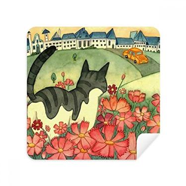 Imagem de Miaoji Pintura Aquarela Flores Gato Cidade Óculos Pano Limpador de Tela Tecido Camurça Pacote com 2