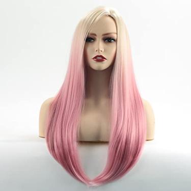 Imagem de Peruca de cabelo liso longo gradiente rosa peruca cabeça capa peruca de fibra química