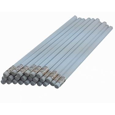 Imagem de ezpencils - Lápis de barril branco com borracha branca e virilha de prata - 36 peças - Borracha sem mancha - # 2 HB chumbo - Sem afiação - Sem marca