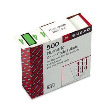 Imagem de Smead® Etiqueta de arquivo com aba numérica, C/CODE NUM-4 RL, LGN (pacote com 8)