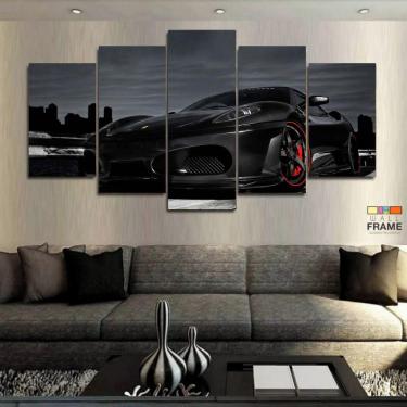 Imagem de Quadro Decorativo Ferrari Preta 130x63 em tecido