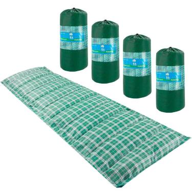 Imagem de Kit 4 Colchonetes Solteiro 190x60cm com Bolsa para Transporte Xadrez Verde