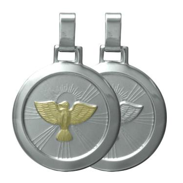 Imagem de Pingente Aço Espirito Santo Borda Grande com Ouro