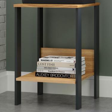 Imagem de Mesa De Canto Industrial 1 Prateleira 100% Mdf Freijó/preto Fosco F14 - Pradel
