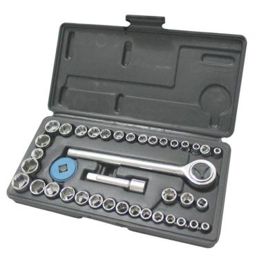 Imagem de Jogo Soquete Sextavado 40 Peças - C/Chave Catraca