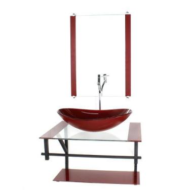 Imagem de Gabinete De Vidro Para Banheiro 60cm Ap Cuba Oval  Vermelho Cereja Com