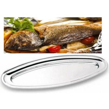 Imagem de Travessa Oval Inox 45 Cm Bandeja Porções Grande Peixe Batata - Fratell