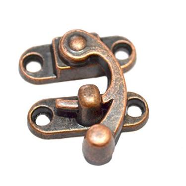 Imagem de 5 peças de gancho decorativo vintage com fecho de bronze e fechamento de fechamento de trava direita para fechamento de encaixe, cobre vermelho para caixa de joias, presente, caixa de vinho de madeira, caixa de artesanato (comprimento: 3,5 cm, largura: 4,5 cm)