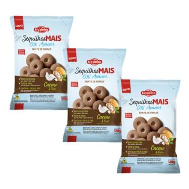 Imagem de Kit 3 pacotes de Sequilhos sem Açúcar sem Glúten sabor Cacau e Coco 120g cada - Nazinha