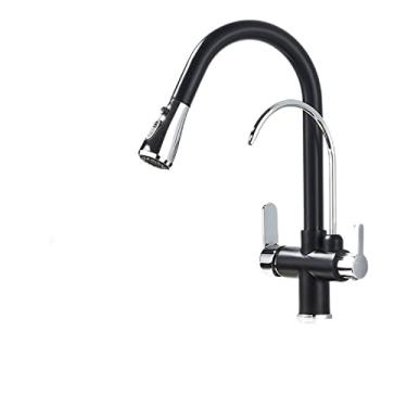 Imagem de Golden Pull Out torneira da cozinha de água pura bronze três maneiras quente e fria pia misturador para cozinha de parede, preto cromado, China