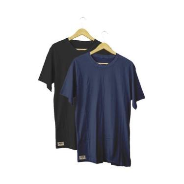 Imagem de Kit Camisetas Lisas Guiani 100% Algodão Preta E Azul Basic - Di Nuevo