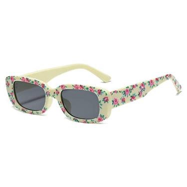 Imagem de Óculos de Sol Retangular Pequenos Femininos Impressão Vintage Designer Quadrado Óculos de Sol Para Homens Óculos Feminino UV400 Oculus, branco, A
