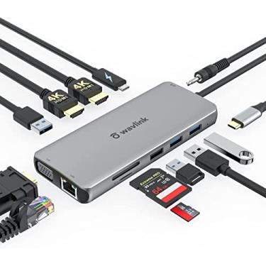 Imagem de WAVLINK USB C Estação de ancoragem para notebook-Dual Monitor 2 HDMI,12 em 1 Adaptador USB-C para Dual HDMI com VGA, Gigabit Ethernet,5 USB,SD/TF,Áudio para MacBook, HP Dell XPS, Lenovo Yoga,Surface