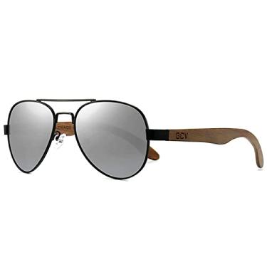 Imagem de Óculos de Sol Madeira Nogueira Artesanal Piloto Polarizados Uv400 (Prata)