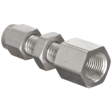 Imagem de Parker Encaixe de tubo de compressão de aço inoxidável A-Lok 4FBC4N-316 316, adaptador de anteparo, tubo de 6,35 mm diâmetro externo x fêmea NPT de 0,63 cm