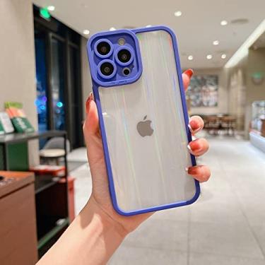 Imagem de Estojo holográfico de luxo laser holográfico para iphone 13 12 11 pro max xs xr x transparente traseiro à prova de choque acrílico aurora capa, azul, para iphone xs