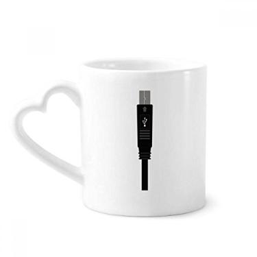Imagem de Cabo de carregamento preto USB plugue padrão caneca café cerâmica copo de coração de vidro