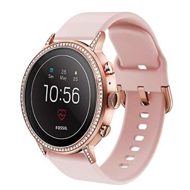 Imagem de ViCRiOR Pulseiras compatíveis com Fossil feminina geração 5E 42 mm/geração 6E 42 mm, silicone macio de liberação rápida de 18 mm, pulseira de substituição floral estampada sem desbotamento para Fossil Q Venture Gen 4 HR/Gen 3, rosa