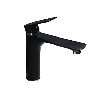 Imagem de LIDON Torneira de pia de banheiro latão furo único, torneira de banheiro de alça única branca, latão, torneira de banheiro latão furo único, torneira de banheiro alta preta, branca B (cor: preto A)