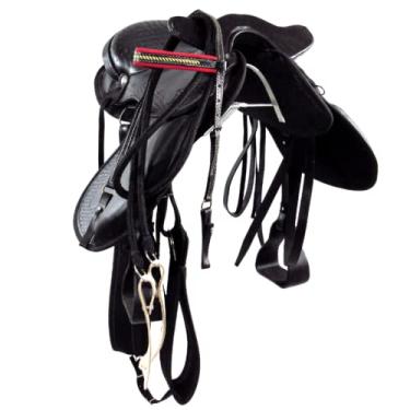 Imagem de Sela de Cavalo Australiana de Cabeça IENE Preta 16 Polegadas Inox Cavalgada Passeio