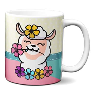Imagem de Caneca Divertida Lhama Fofinha Com Flores Teu Cú (Branca)