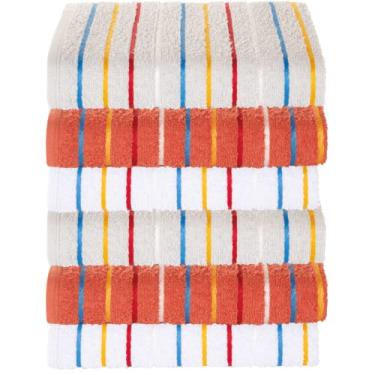 Imagem de Kit 6 Panos de Copa Prato Atoalhado Felpudo Cozinha (Branco/Terracota/Inox)