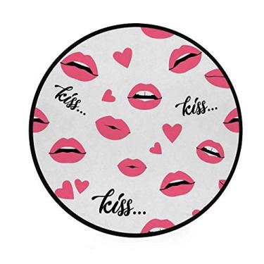 Imagem de Tapete redondo para sala de estar, quarto, lábios rosa, sem costura, decoração de casa, tapete antiderrapante, tapete macio, diâmetro 92 cm