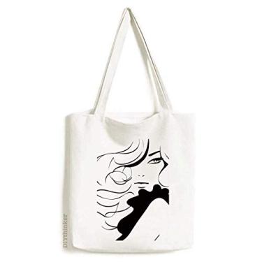 Imagem de Bolsa feminina de lona com contorno de cabelo longo, bolsa de compras, bolsa casual