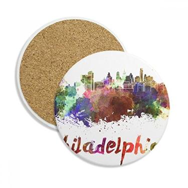 Imagem de Filadélfia América Cidade Aquarela Copo Porta-copos Caneca de mesa Proteção Absorvente Pedra